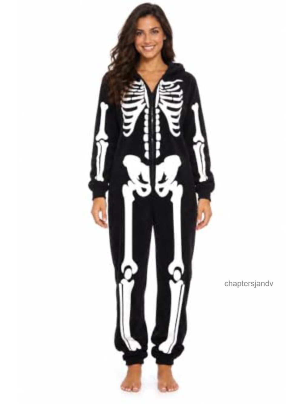 Women's Skeleton Onesie Hooded Costume Microfleece Halloween Pajama